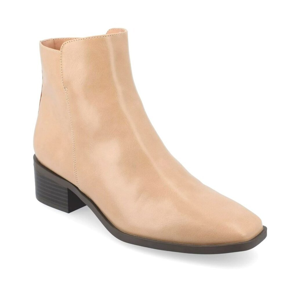 Journee Collection Cappri Block Heel Tan Square Toe Ankle Boots Booties Sz 8 NEW